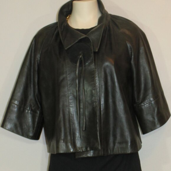Marc.a.Dolchi leather 3/4 sleeve brown 1 button design lined  jacket size Medium - Picture 2 of 7